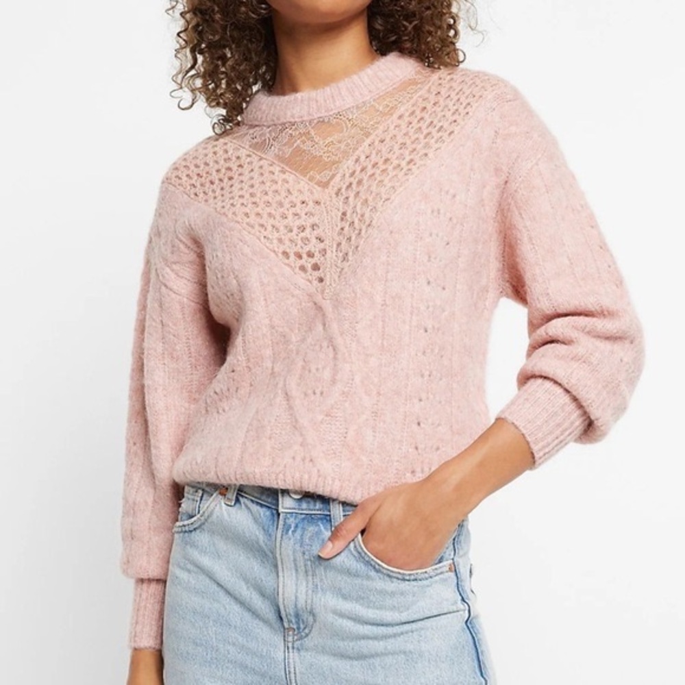 Express Elegant Pink Lace Knit Sweater